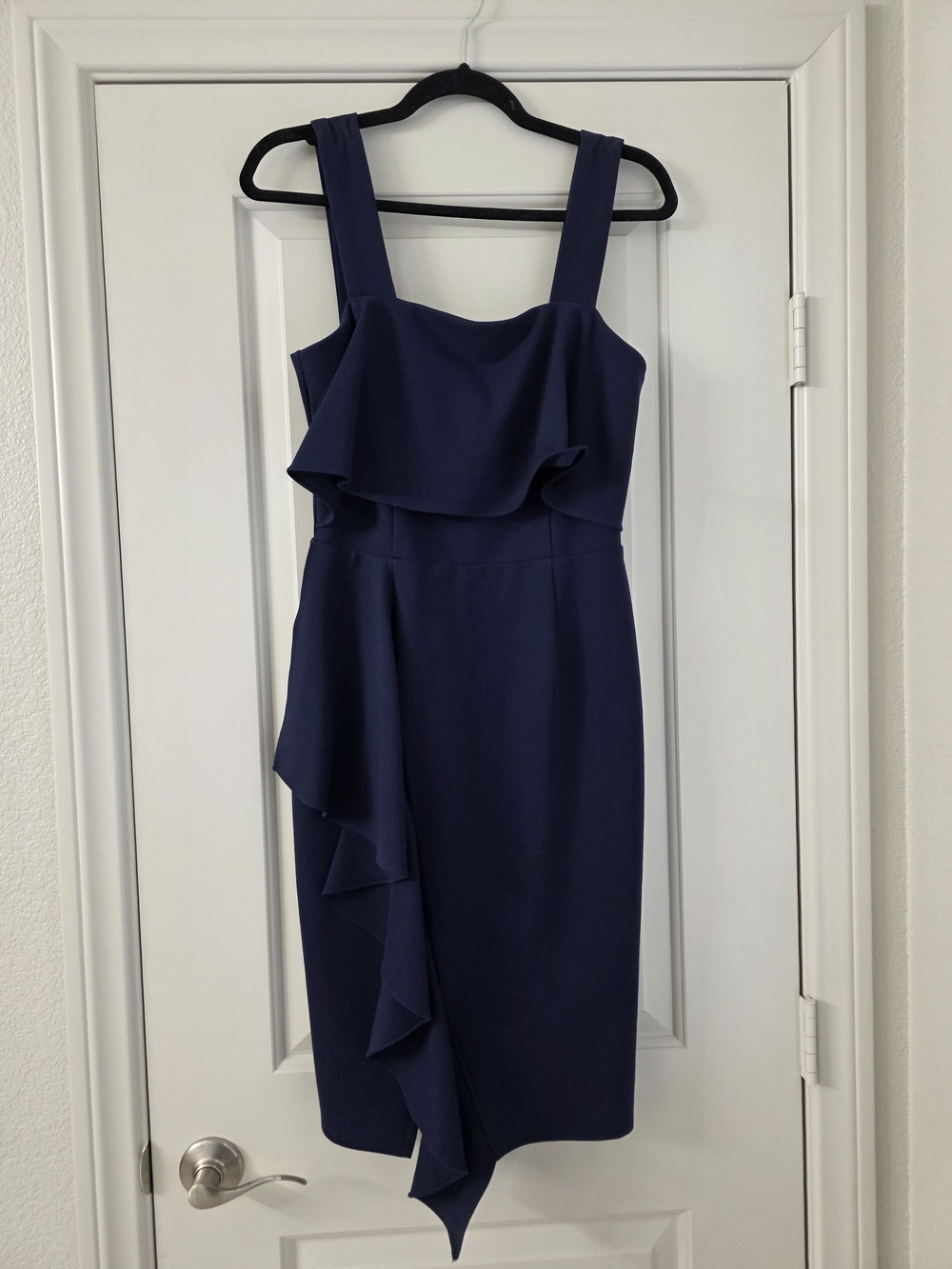 Adelyn Rae Navy Ruffle Midi Dress